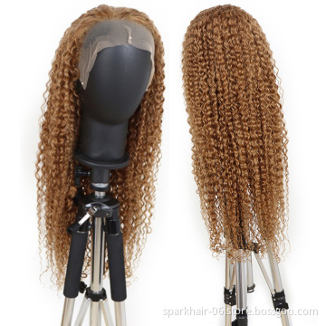 #27 Honey Blonde Kinky Curly Hair Lace Frontal Wig Raw Human Hair Vendor Wholesale Brazilian Virgin Human Hair Lace Closure Wigs